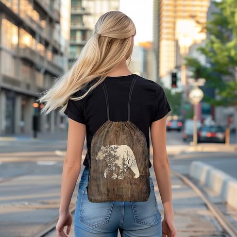 Feelyou Bear Drawstring Backpack for 13"x15.7" Wild Animal Drawstring Bags Forest Sports Drawstring Sackpack Brown Umber Waterproof Cinch Bag in Saudi Arabia