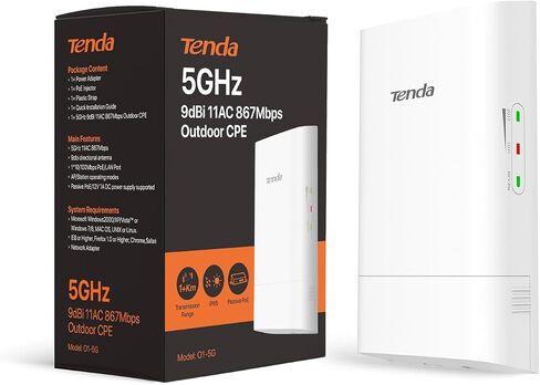 Tenda OS3 5.8 جيجا هرتز AC867 CPE خارجي طويل المدى (عبوتان)، هوائيات 12 ديسيبل، جسر لاسلكي 5 كم + PtP، 4 منافذ إيثرنت LAN سريعة، يعمل بالطاقة السلبية PoE، IP65 مقاوم للطقس، تم تكوينه مسبقًا للتوصيل والتشغيل in Kuwait
