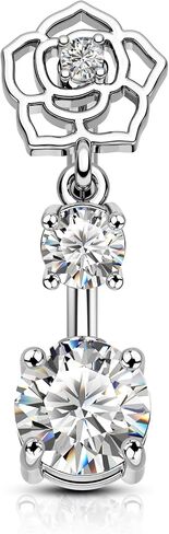 Minimalist Rose Flower Belly Button Rings Dangle 14G Belly Navel Rings for Women Stainless Steel Belly Navel Piercing Jewelry in Saudi Arabia
