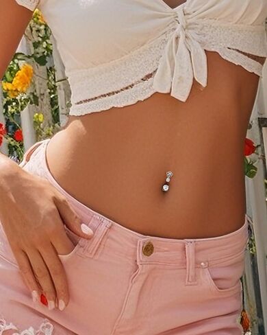 Minimalist Rose Flower Belly Button Rings Dangle 14G Belly Navel Rings for Women Stainless Steel Belly Navel Piercing Jewelry in Saudi Arabia