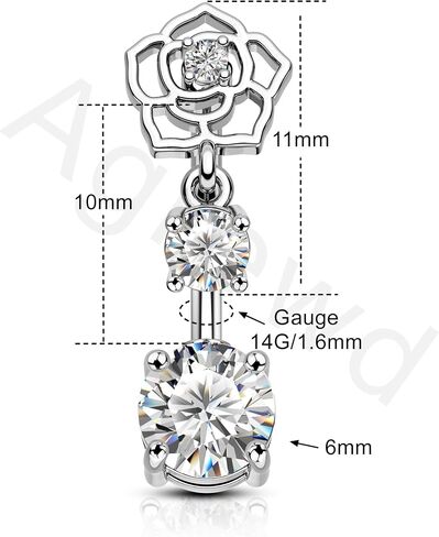 Minimalist Rose Flower Belly Button Rings Dangle 14G Belly Navel Rings for Women Stainless Steel Belly Navel Piercing Jewelry in Saudi Arabia