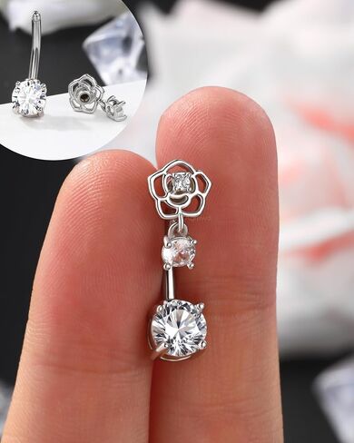 Minimalist Rose Flower Belly Button Rings Dangle 14G Belly Navel Rings for Women Stainless Steel Belly Navel Piercing Jewelry in Saudi Arabia