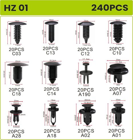 240 PCS مقاطع المصد والمسامير البلاستيكية PUSH PUN PIN - تشمل 12 أحجامًا و 5 مزيل لقفل GM و FORD و TOYOTA و Honda و Chrysler و Mercedes و BMW و ACURA وغيرها الكثير in Kuwait