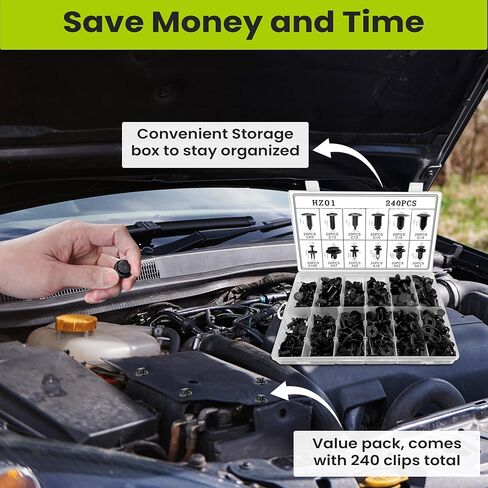 240 PCS مقاطع المصد والمسامير البلاستيكية PUSH PUN PIN - تشمل 12 أحجامًا و 5 مزيل لقفل GM و FORD و TOYOTA و Honda و Chrysler و Mercedes و BMW و ACURA وغيرها الكثير in Kuwait