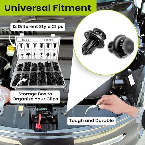 240 PCS مقاطع المصد والمسامير البلاستيكية PUSH PUN PIN - تشمل 12 أحجامًا و 5 مزيل لقفل GM و FORD و TOYOTA و Honda و Chrysler و Mercedes و BMW و ACURA وغيرها الكثير in Kuwait