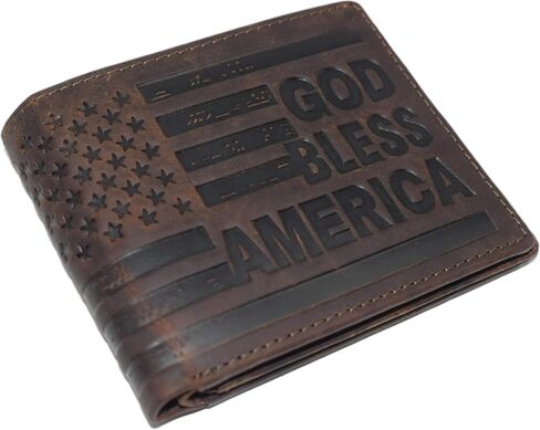Distressed Vintage Leather Patriot American Flag Wallet -GOD BLESS AMERICA’ RFID Blocking Leather US Flag Men's Bifold Western Style Wallet (Brown) in Saudi Arabia