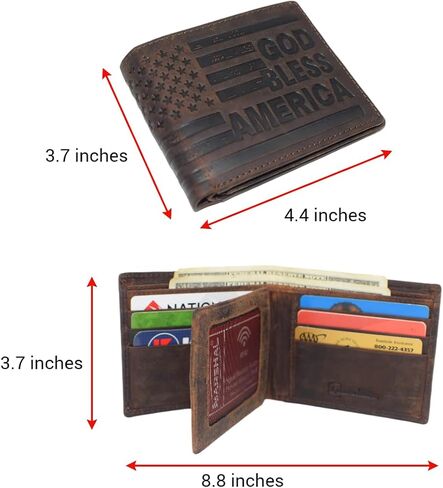 Distressed Vintage Leather Patriot American Flag Wallet -GOD BLESS AMERICA’ RFID Blocking Leather US Flag Men's Bifold Western Style Wallet (Brown) in Saudi Arabia