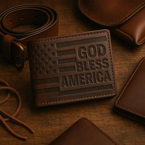 Distressed Vintage Leather Patriot American Flag Wallet -GOD BLESS AMERICA’ RFID Blocking Leather US Flag Men's Bifold Western Style Wallet (Brown) in Saudi Arabia
