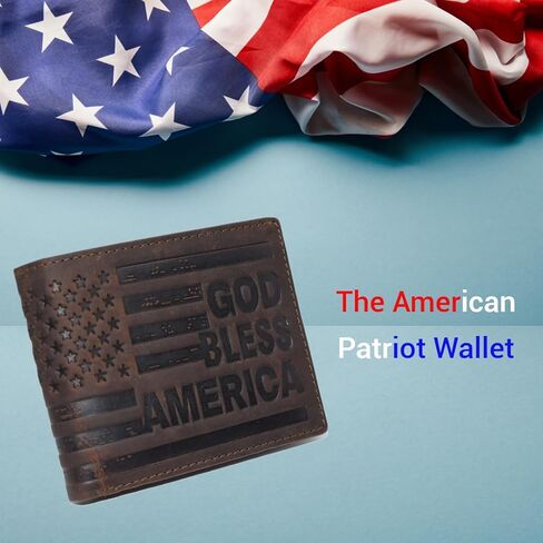 Distressed Vintage Leather Patriot American Flag Wallet -GOD BLESS AMERICA’ RFID Blocking Leather US Flag Men's Bifold Western Style Wallet (Brown) in Saudi Arabia