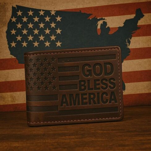 Distressed Vintage Leather Patriot American Flag Wallet -GOD BLESS AMERICA’ RFID Blocking Leather US Flag Men's Bifold Western Style Wallet (Brown) in Saudi Arabia