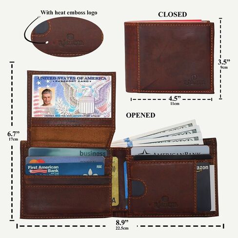 Men’s Brown Leather Wallet for men– RFID Blocking, Slim Genuine Bifold with 2 ID Windows, 15 Card Slots, Extra Capacity & Strong Stitching – Gift for Him in Saudi Arabia