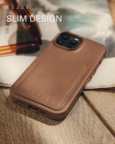Mujjo Leather Wallet Phone Case - Fits iPhone 15 Pro - MagSafe Compatible - Premium European Leather Case with Card Pocket - Enhanced Phone & Camera Lens Protection - Crafted with Recycled Materials in Kuwait