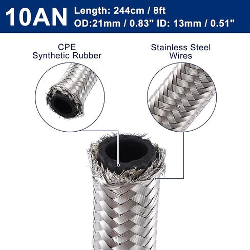 X AUTOHAUX 8ft 10AN Fuel Hose AN10 Universal Car Braided Stainless Steel CPE Oil Fuel Gas Line Hose Silver Tone in Saudi Arabia