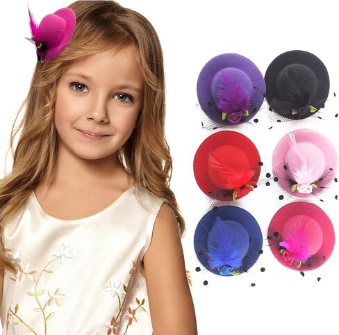 Jastore 6 Pieces Mini Tea Party Hats for Kids Girl Fancy Hair Fascinators for Girls Tiny Hat Hair Clips for Tea Party Favors in Saudi Arabia