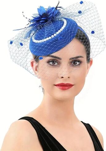 Fascinators Tea Party Hats with Veil - 20s 50s Pillbox Hat Cocktail Tea Party Headwear Church Derby Hat for Women in Saudi Arabia
