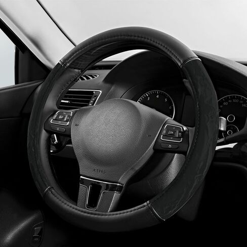 PIC AUTO Steering Wheel Cover, Silk Grain Leather Car Steering Wheel Protector, Comfortable Grip, Universal 14.5-15.5 Inch Anti-Slip Steering Wheels Accessories for Men & Women (Black) in Kuwait