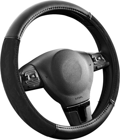 PIC AUTO Steering Wheel Cover, Silk Grain Leather Car Steering Wheel Protector, Comfortable Grip, Universal 14.5-15.5 Inch Anti-Slip Steering Wheels Accessories for Men & Women (Black) in Kuwait