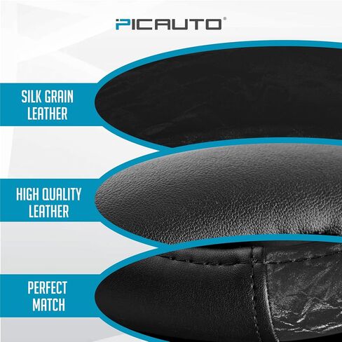 PIC AUTO Steering Wheel Cover, Silk Grain Leather Car Steering Wheel Protector, Comfortable Grip, Universal 14.5-15.5 Inch Anti-Slip Steering Wheels Accessories for Men & Women (Black) in Kuwait
