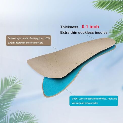 2 Pairs Pigskin Sockless Insoles|Barefoot Cushion Pads|Absorbs Sweat & Controls Odor|Wear Without Socks|Extra Thin Dress Shoes Inserts Women for High Heels Flats Sneakers Medium 8-9.5Size in Kuwait