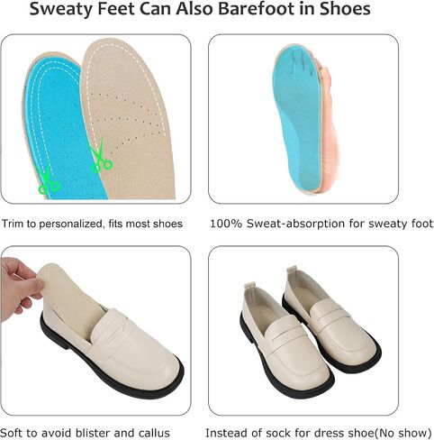 2 Pairs Pigskin Sockless Insoles|Barefoot Cushion Pads|Absorbs Sweat & Controls Odor|Wear Without Socks|Extra Thin Dress Shoes Inserts Women for High Heels Flats Sneakers Medium 8-9.5Size in Kuwait