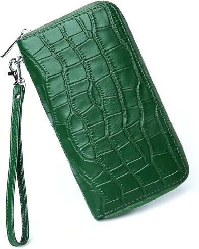 Womens Wallets Large Capacity RFID Blocking Genuine Leather Wallet for Women Zip Clutch Card Holder with Wristlet in Saudi Arabia