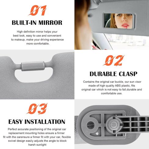 Gray Passenger Right Side Sun Visor Replacement Compatible with 2011 2012 2013 2014 2015 Hyundai Elantra Replace 852203X000TX in Saudi Arabia
