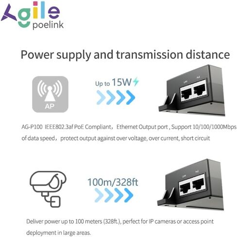 حاقن Gigabit PoE+ بقدرة 30 وات متوافق مع IEEE802.3at/af، يوفر الطاقة عبر شبكة إيثرنت PoE(15.4W) أو PoE+(30W) لمسافات تصل إلى 328 قدمًا، محول حاقن PoE للكاميرا/نقطة الوصول/هواتف IP، AG-P200 in Kuwait