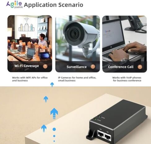 حاقن Gigabit PoE+ بقدرة 30 وات متوافق مع IEEE802.3at/af، يوفر الطاقة عبر شبكة إيثرنت PoE(15.4W) أو PoE+(30W) لمسافات تصل إلى 328 قدمًا، محول حاقن PoE للكاميرا/نقطة الوصول/هواتف IP، AG-P200 in Kuwait