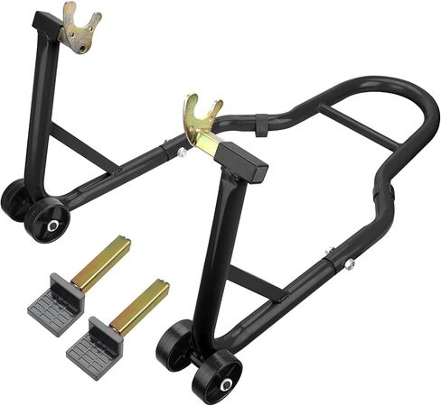 Motorcycle Stand‌ & ‌Lift‌ Combo 882LBS ‌Motorcycle Jack‌ Front/Rear Wheel Stand Universal Fit for Sport Bikes (Yamaha/Kawasaki), Garage/Driveway Use by Mechanics (Black) in Saudi Arabia