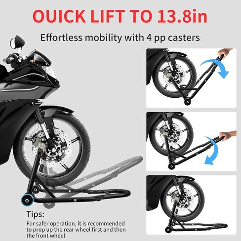 Motorcycle Stand‌ & ‌Lift‌ Combo 882LBS ‌Motorcycle Jack‌ Front/Rear Wheel Stand Universal Fit for Sport Bikes (Yamaha/Kawasaki), Garage/Driveway Use by Mechanics (Black) in Saudi Arabia