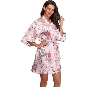 Women's Floral Bride Bridesmaids Robe Satin Wedding Kimono Bridal Dressing Gown Sleepwear