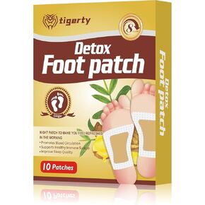 tigerty Foot Patches (10 Pieces), deep Cleansing Foot Patch, Natural Bamboo Vinegar Ginger Powder Foot Care sitckers, Adhesive Patches, Relaxation, Stress Relief, Better Sleep, 10 Pieces (1 Pack)