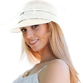 Womens Beach Sun Straw Hat Foldable Floppy Hat with Bowknot Summer Travel Cap