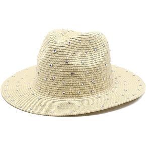 Lisianthus Womens Shiny Wide Brim Straw Panama Hat Fedora Summer Beach Sun Hat