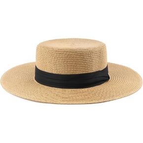 Zylioo Adjustable Little Straw Boater Hats,Wide Brim Sun Hats for Big Heads,Adjustable Beach Travel Hats with Strap