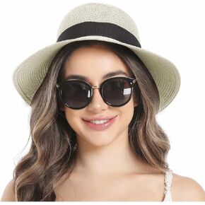 Womens Beach Sun Straw Hat UPF 50+ UV Sun Protection Wide Brim Travel Foldable Summer Sun Hat