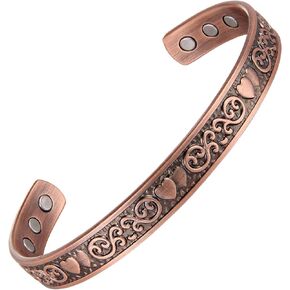 Copper Bracelet for Women 99.99% Pure Copper 3500Gauss Powerful Magnets Bracelets for Couples Fish and Love Pattern Valentine's Day Gift Adjustable Set of 2 Gift (Copper 1)