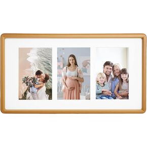 8x14 Collage Picture Frame Natural Teak Solid Wood, 4x6 Collage Photo Frame Displays 3 Photos or 8x14 (Without Mat), Wooden Frame for Tabletop or Wall Mounting Display