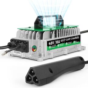Golf Cart Charger 48 Volt EZGO RXV TXT Fast Charging, 18AMP 48 Volt Golf Cart Battery Charger 1250W Fully Automatic Smart Charging with IP67 Waterproof, 16Ft Cable, for Lead-Acid Batteries