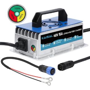 Lithium Battery Charger 48 Volt/58.4V 15A for 48V (51.2V) LiFePO4 Battery 0V Wake Up 48V Lifepo4 Battery Charger, IP67 Waterproof, for Golf Cart, Cars, Forklift, Outboard, Boat, Solar, RV, Off-Grid