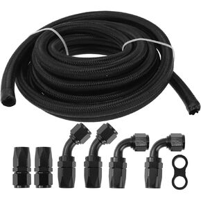 AN-8 Fuel Line Kit 15ft Vacuum Hose Automotive Fuel Hose Adapter 90 Degree Adapter 45 Degree Adapter 1 Set CPE Rubber Nylon Braid