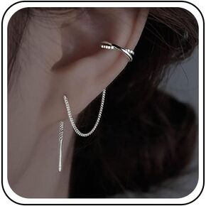 Bohemia Crystal Cuff Chain Drop Earring Silver Cartilage Cuff Earrings Tassel Chain Dangle Earring Ear Cuff Chain Earring Jewelry for Women