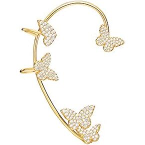 SEVENSTONE Butterfly Tassel Earrings Silver Cuff Cubic Zirconia Crawler Stud Chain Crystals Earrings Set for Women