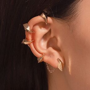 Gothic Devil Claw Ear Cuffs for Women, Gold/Silver Punk Dark Alloy Non-Piercing Ear Climber, Edgy Bone Clip-On Earrings（Gold）