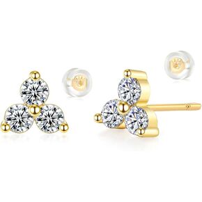 MYEARS Women Trio Earrings Gold Flower Stud Three-stone 14K Gold Plated Small Simple Hypoallergenic Everyday Jewelry