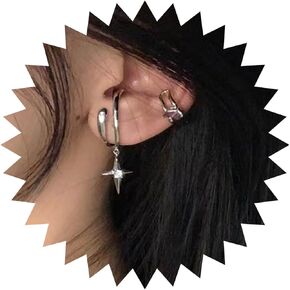 Andelaisi Boho Crystal Cross Ear Cuff Earrings Vintage CZ Star Dangle Earrings Silver Ear Cuff Cartilage Earrings Star No Piercing Clip Earrings Jewelry for Women