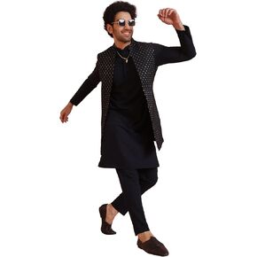 Men's Kurta, Front Open Jacket & Pajama Set - Indian Ethnic Kurta Waistcoat Pant Set for Weddings & Festive Occasions