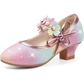PANDANINJIA Girls Dress Shoes Kids Toddler Heels Pumps Flower Girl Mary Jane School Wedding Party Princess Shoes