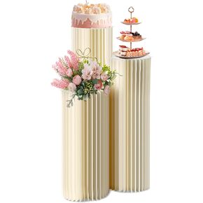 Set of 3 Cylinder Pedestal Stands for Party Round Table Cake Pedestal Stand for Parties Columns and Pillars Display for Parties Wedding Birthday Baby Shower Decorations Foldable Centerpiece, 100