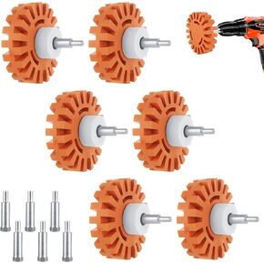 6 Pack Rubber Eraser Wheel for Drill, Decal Remover Wheel with Drill Adapter, Eraser Wheel Adhesive Remover, Vinyl Decal Eraser Wheel Tool for Removing Pinstripes, Stickers